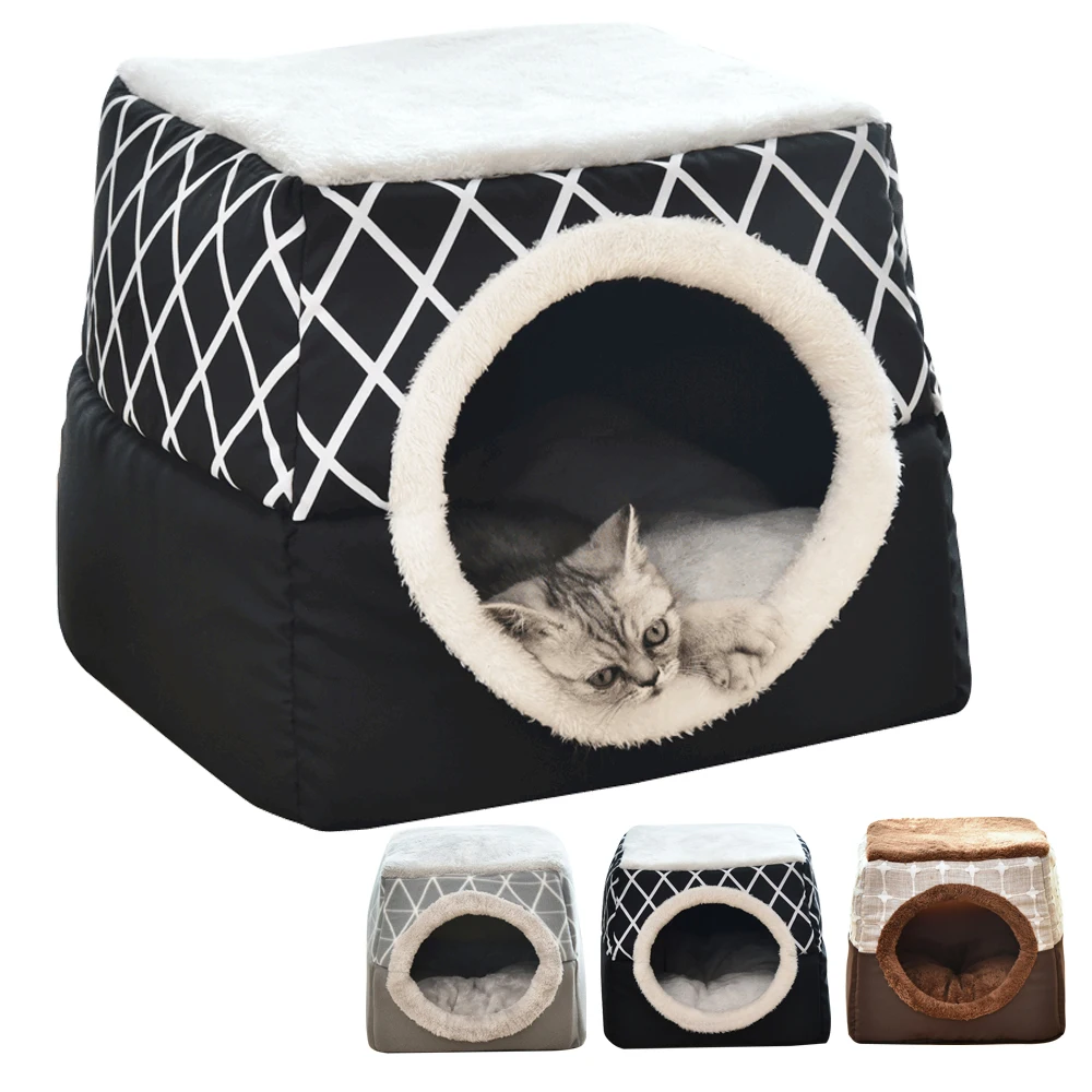 

Foldable Cat Bed Winter Warm Small Dog Cats Nest Kennel Soft Multiple Puppy Kitten Beds Anti-slip Pet Sleeping Mat Cat Supplies