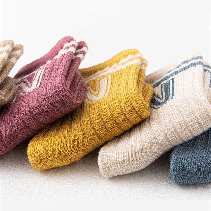 3Pairs Children Knit Socks Soft Cotton Letter Kids Long Knee High Sock Infant Toddler Baby Boys Girls Cute Stripe Socken