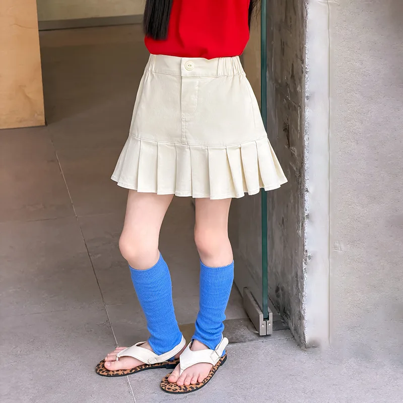 Japan Korean Style Girls 3D Pleated Short Skirt Campus Wear Anti Slip Inner Safety Half Pleated Skirt For Kids