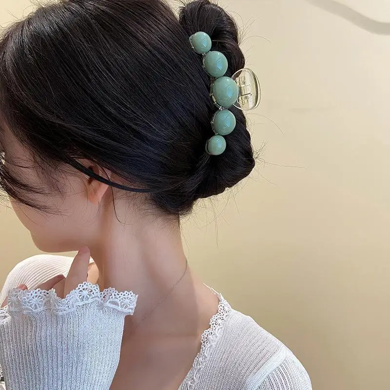 Fermaglio per capelli retrò di alta gamma con grande perla per donne, fermaglio per chignon sulla parte posteriore della testa