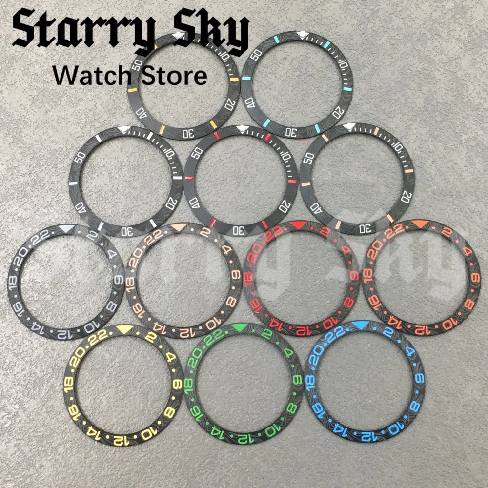 Starry Sky High Quality Curved Line Pattern Ceramic Watch Bezel Watch Parts Fit For Men's 40mm Diving Watch Case Watch Accessory