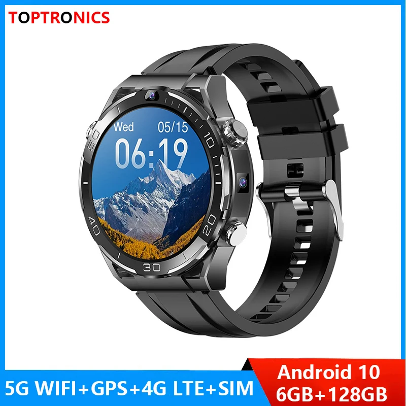 4G LTE Android 10 Smart Watch Men HD AMOLED Display MTK6762 Octa Core Large 6GB 128GB Rom Dual Cameras Life Video Call 5G Wifi