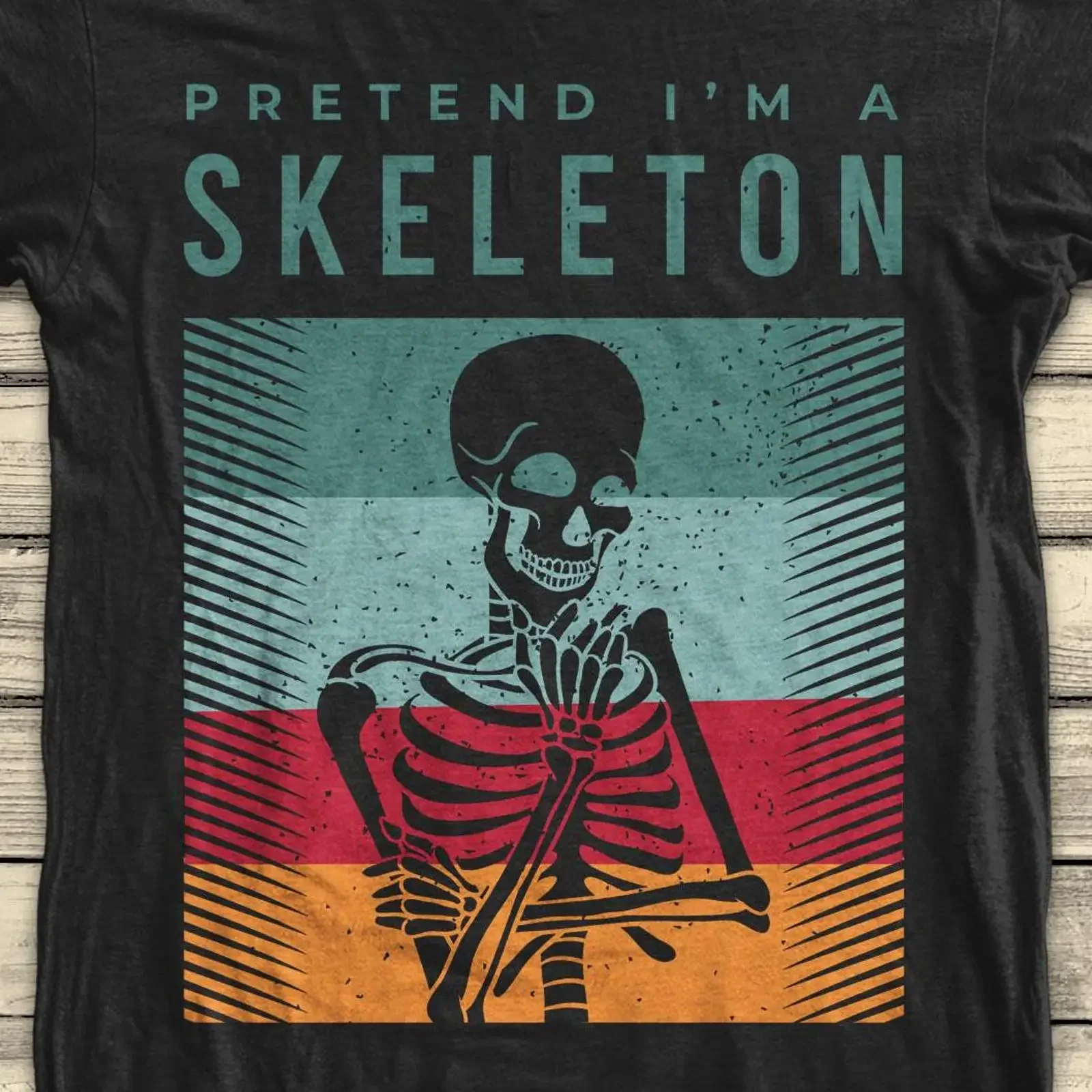 Camiseta vintage con diseño retro de Halloween, clipart imprimible de esqueleto, estilo vintage lavado, cómoda, elegante, informal, unisex.
