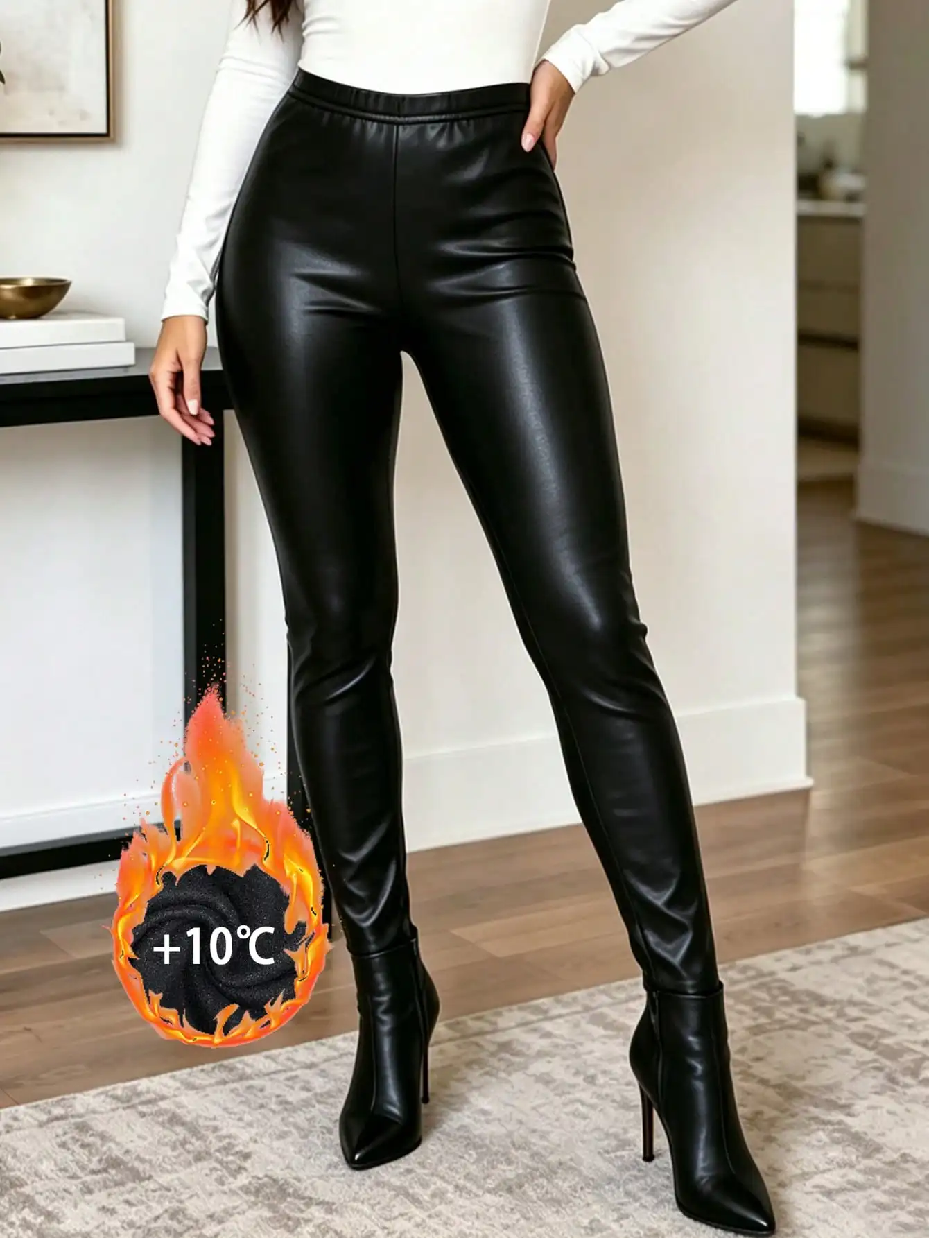 New Thick-fabric Warm-padded High-waist Slimming Nine-inch Pants With Brushed Matte Leather Finish And Soft Skin-friendly Lining