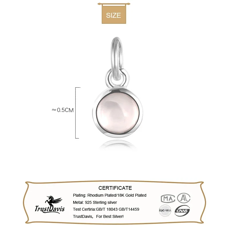 TrustDavis Real 925 Sterling Silver Fashion Cute Round Colour Pendant Handmade DIY Necklace Accessories Women 925 Jewelry HY756