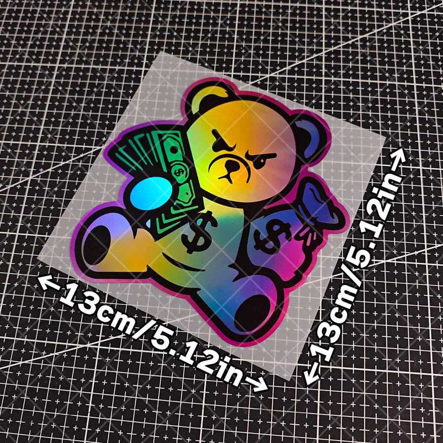 1 piece of laser effect money bear motorcycle sticker, car sticker, laser effect sticker