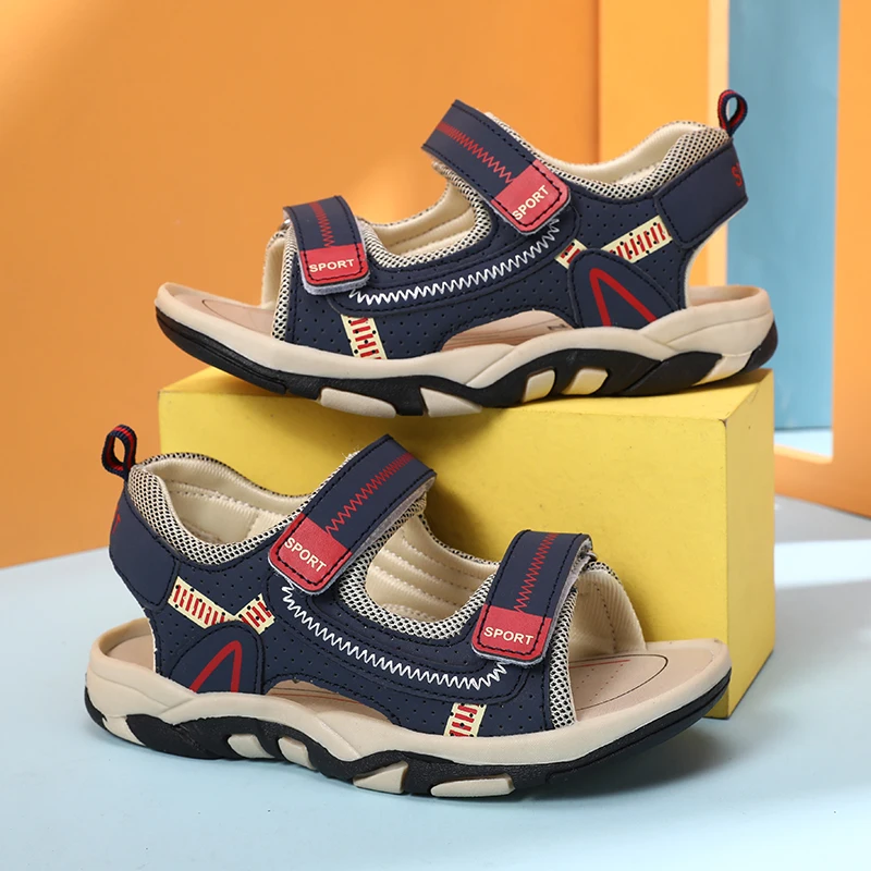 

New Design Kids Sandals Boys Barefoot Shoes Summer Beach Waterproof Casual Sneaker PU Leather Sports Sandals for Boy 4-12 Years