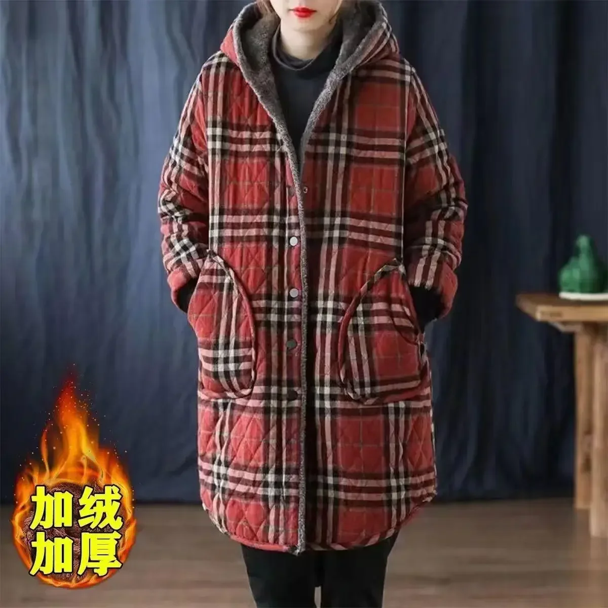 2024 WERF Casual Winter Jackets Stripe Hooded Quilted Thicken Coats Women\'s Clothing Large Size Long Parkas Winter Cotton Coats