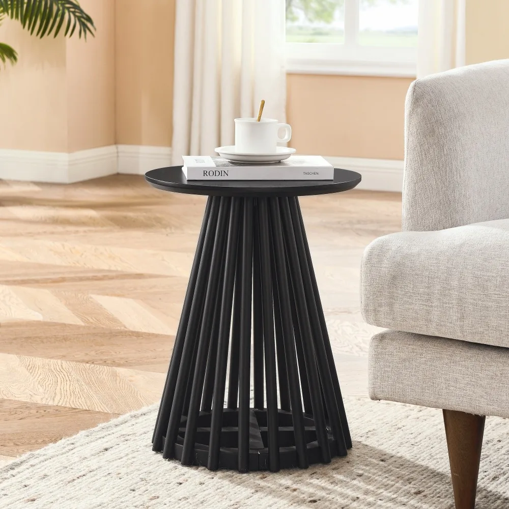 

15.75" Round Coffee Table, Simple Modern Solid Wood Design, Small Wooden Coffee Table for Living Room, Minimalist Luxury Style