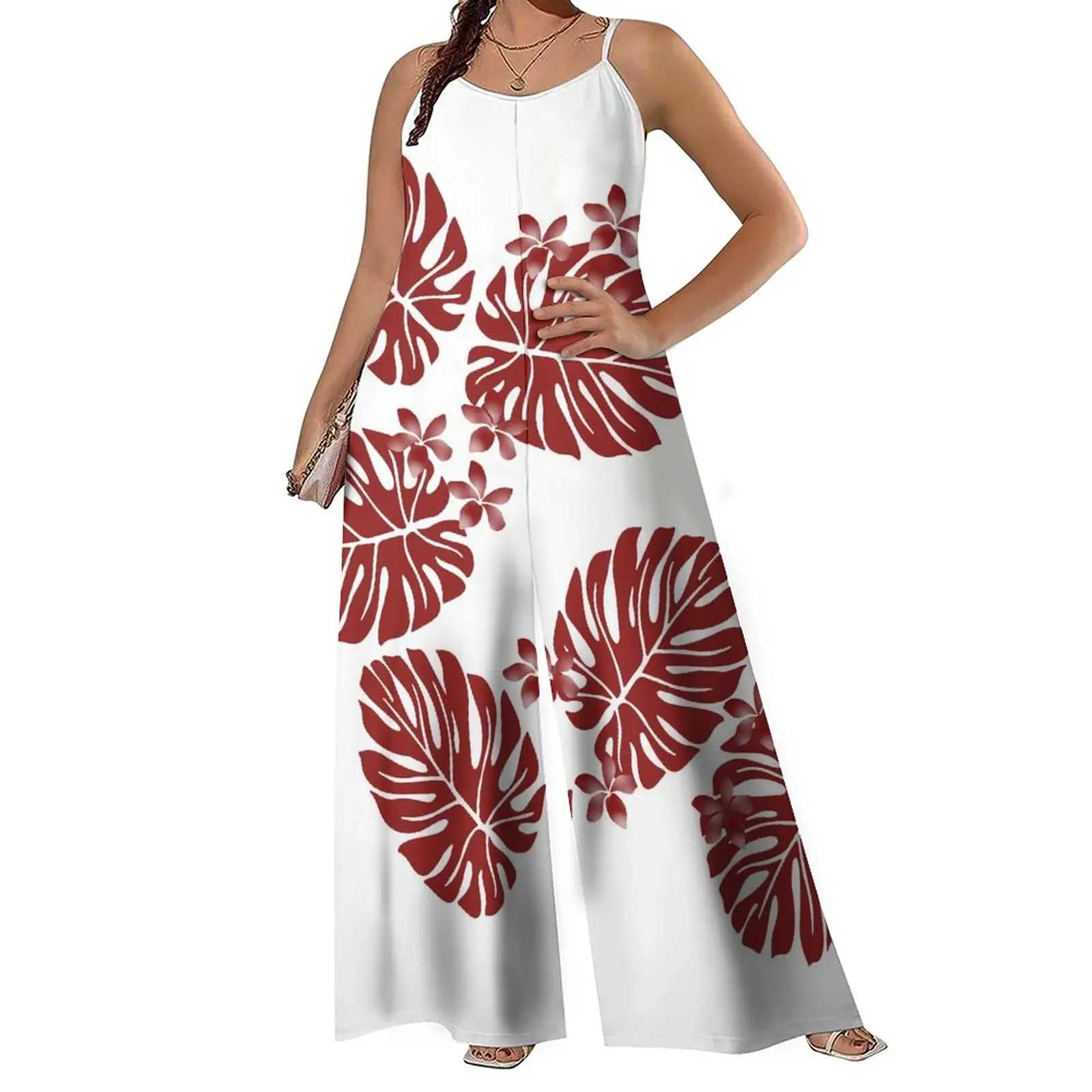

Customized Casual Spaghetti Strap Sleeveless Wide Leg Pants Big People 8XL Polynesian Sublimation Print High Quality Rompers