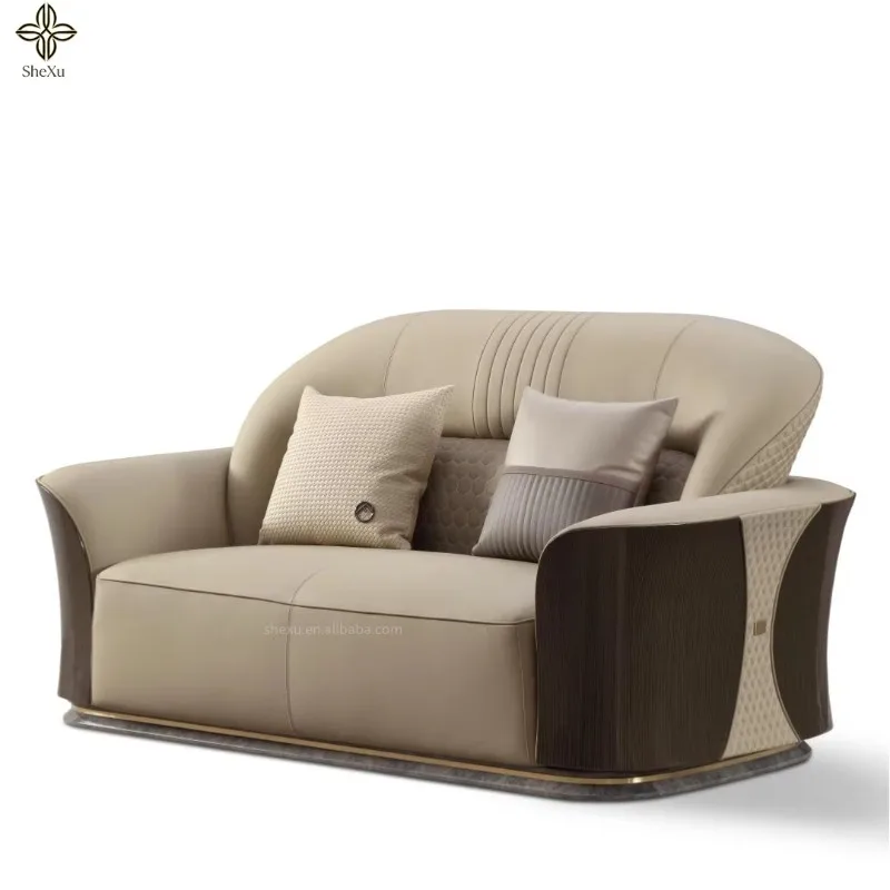 *Italian New Design Original Luxury Decoration Villa Combination Living Room Sofa Multi Seater Double Seat Leather Sofa Set
