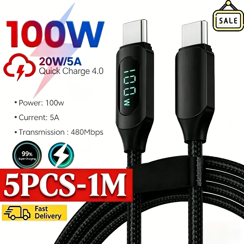 5/1PCS 100W 1m USB A to Type C PD Fast Charging Quick Charge