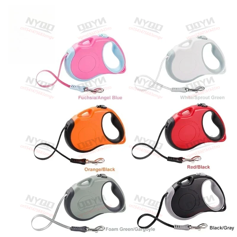 Tangle Free Retractable Dog Leash 16ft Strong Nylon Tape One-Hand Brake Pause Lock for Dogs Cats Pet Lead TLL5001