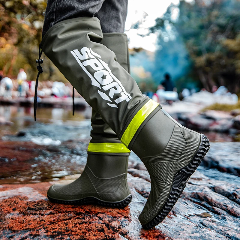 Fashion Rain Boots Men's High-Top Rain Boots For Outer Wear Long-Tube Waterproof And Non-Slip Couple Style Outdoor Fishing Boots