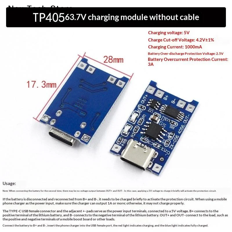 [NT]2PCS 3.7V 1A Micro/Type-c/Mini 18650 TP4056 Lithium Battery Charger Module Charging Board With Protection Dual Functions[NT]