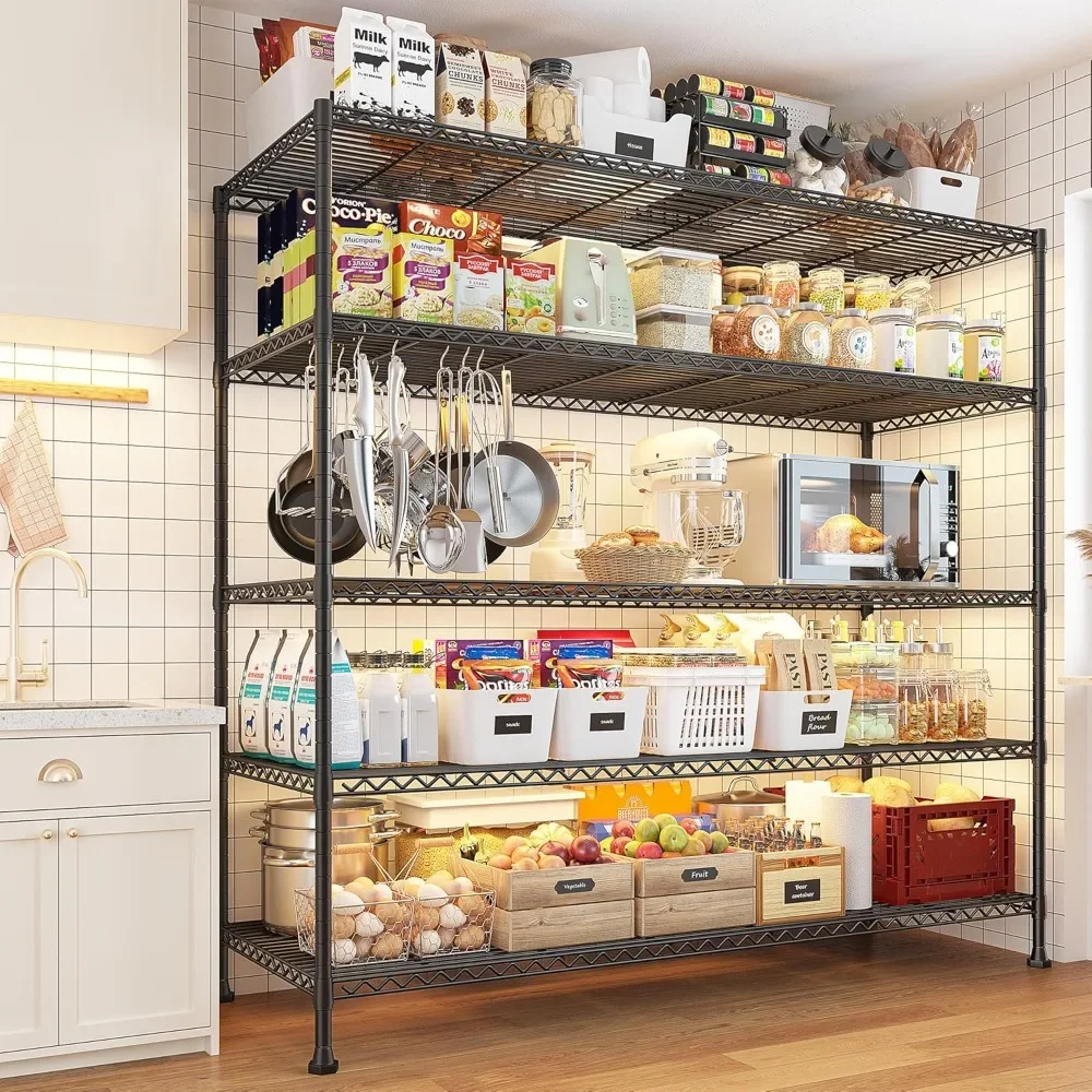 Wire Shelving Unit, 5 Tier Adjustable Metal Storage Shelves for Kitchen Pantry Office 45.8" W x 71" H x 17.2" D