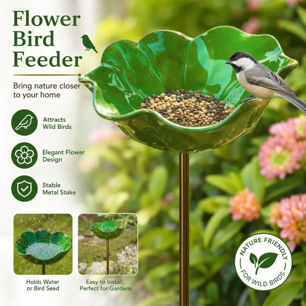 Handcrafted Metal Flower Garden Stake Ground Insert Iron Floral Sculpture Bird Bath Stake UV Resistant Rust-resistant