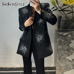 TWOTWINSTYLE Slimming Two Piece Set For Women Notched Collar Long Sleeve Blazer High Waist Flare Pant Temperament Sets Female