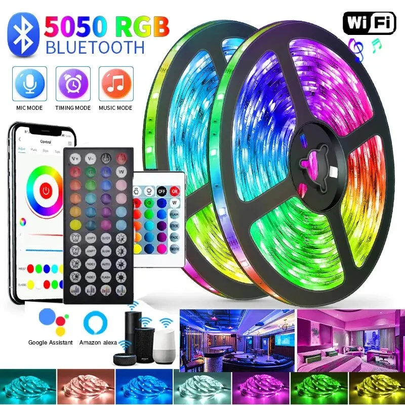 WIFI RGB LED Strip Light 5050 Bluetooth APP Control Led Flexible Diode Decoration For Festival Party TV Desk Bedroom