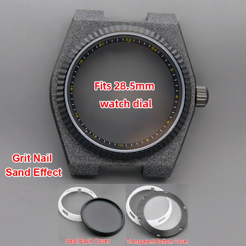 Mod NH35 40MM Watch Case Sapphire Crystal Black Sparkle Sand Blasting Watch Cases For PRX Super Player NH34 NH35 NH36 Movement