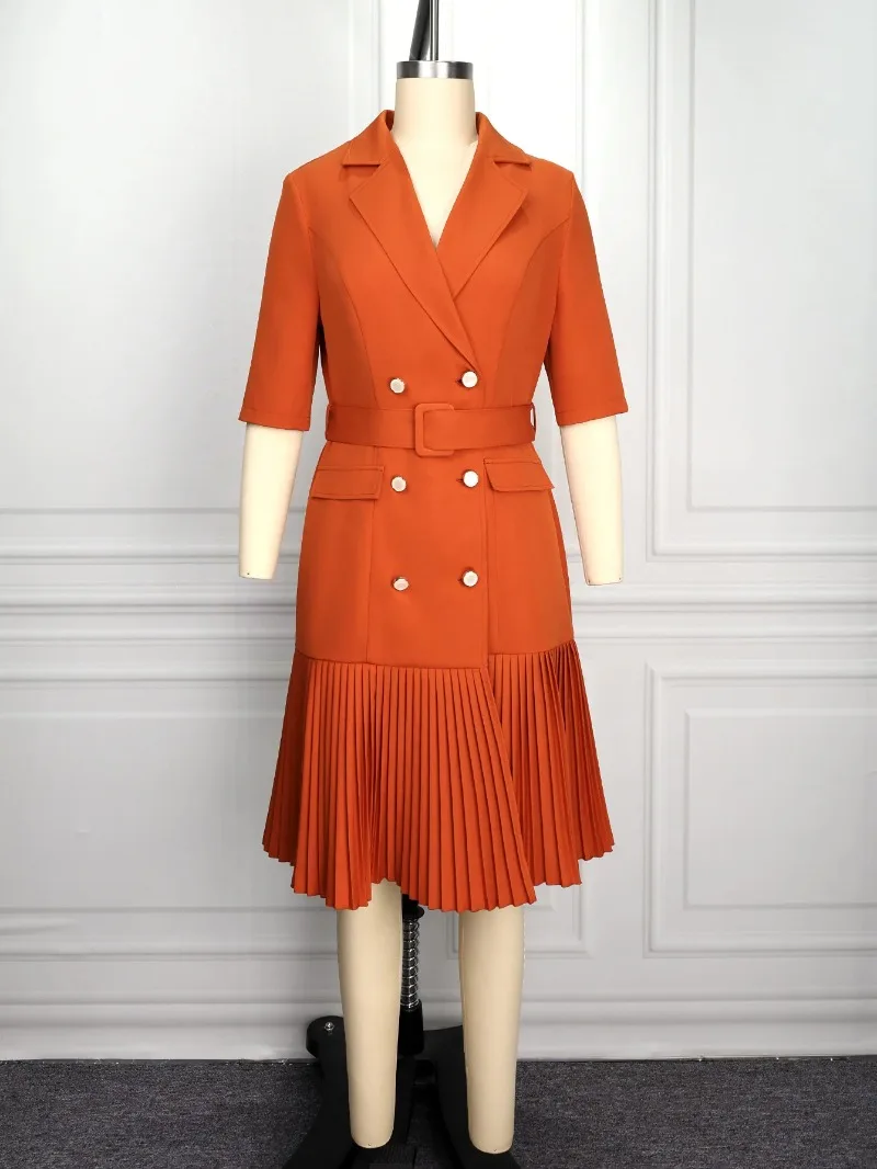 فساتين سهرة أنيقة للحفلات الأفريقية للنساء لخريف وربيع أفريقي على شكل حرف v 3/4 كم من البوليستر بطيات فستان ميدي