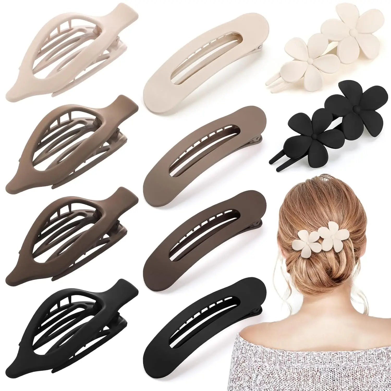 

10 Pcs French Flat Hair Clips for Women - 3 Styles Non-slip Matte Claws for Thin Thick Hair