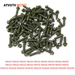 10pcs/lot Motorcycle Flange Outer ​Hexagon Head Screws M6 M8 M10x15/20/25/30/35/40/45/50/55 For ATV Scooter ATV Moped Yamaha