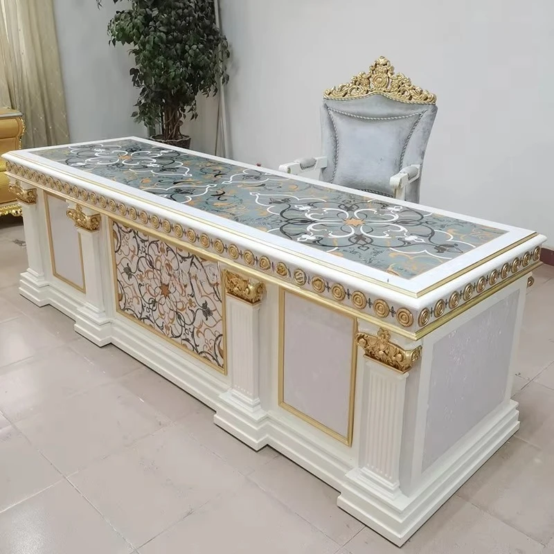 French Baroque Luxury Executive Office Desk Solid Wood European Classic Home Furniture with Wood Carving Shell for Writing Table