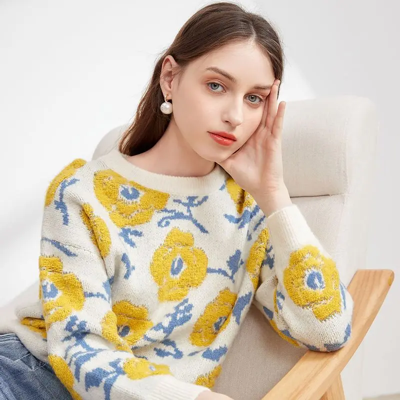 New Y2k Fashion Women Sweaters Autumn Jacquard Oversize Pullovers Winter Long Sleeve Jumpers Round Neck Female Sweater Mujer