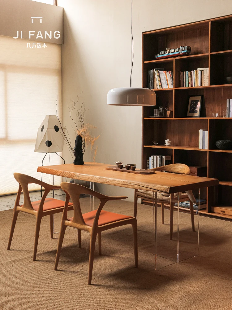 Large board table, dining table, natural edge, solid wood, quiet and stylish, wooden desk, transformed into a living room