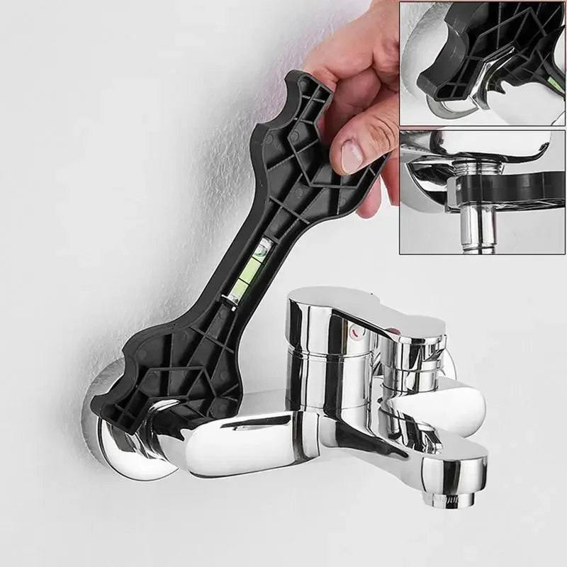 Multifunctional Dual Headed Wrench With Level Manual Tap Spanner Repair Plumbing Tools For Household Faucet Pipe And Toilet New