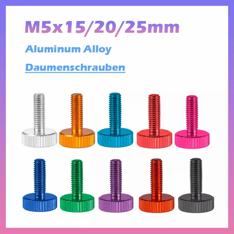 1~10pcs M5x15/20/25mm Anodised Color Bolts Knurled Flat Head Thumb Screws PC Case Screws Hand Turn Knob Bolt