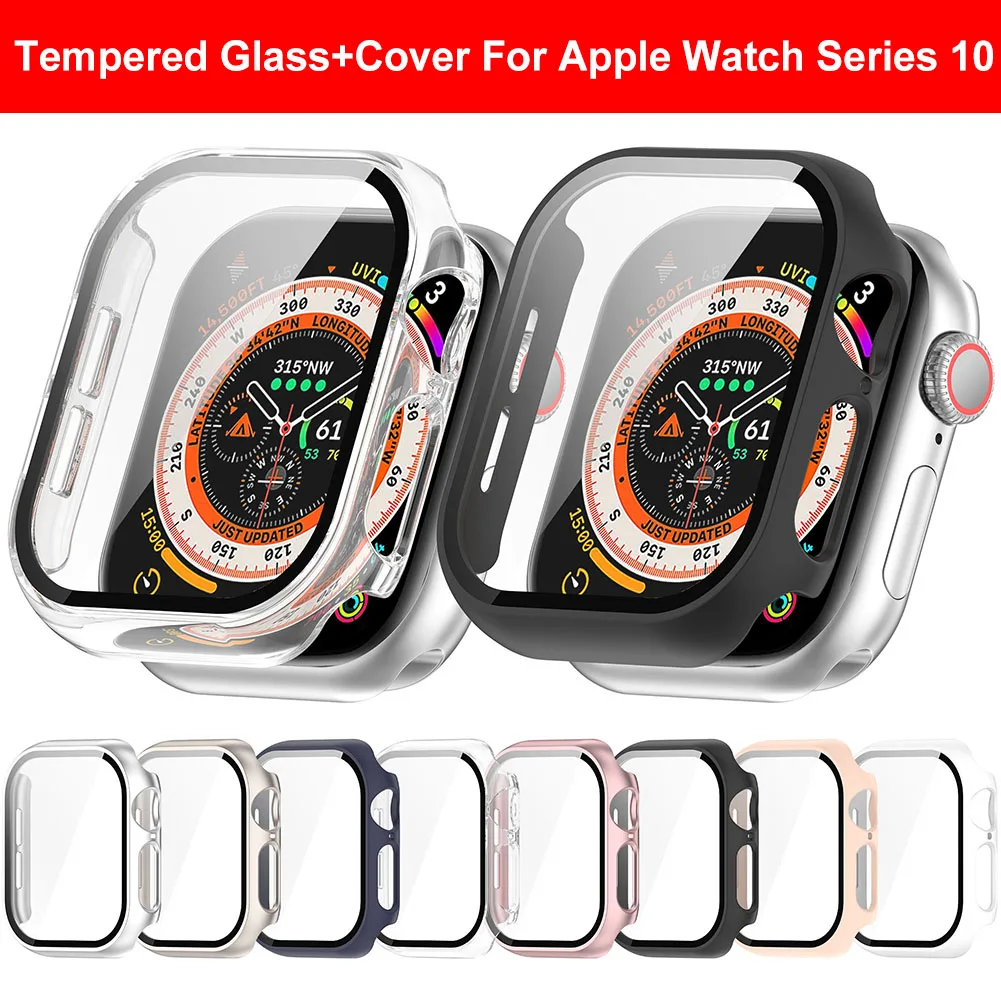 Tempered Glass PC Case Anti-Fall Watch Screen Protector Anti-Scratch Full Coverage Frame for Apple Watch Series 10 42MM/46MM