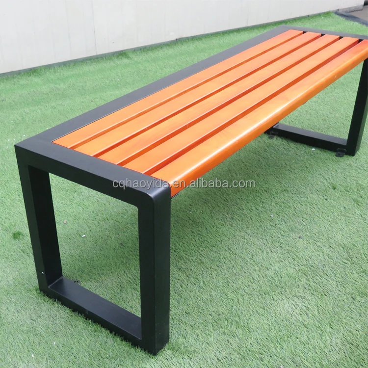 Outdoor Backless Park Bench Galvanized Steel Powder Coated Wooden Slat Bench for Public Garden