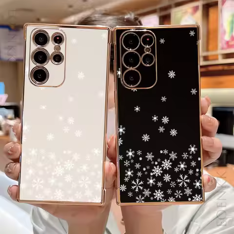 Winter Snowflake Plating Phone Case For Samsung Galaxy S24 S23 S22 S21 S20 Ultra FE A15 A25 A35 A55 Note10 20 Lite Plus 5G Cover