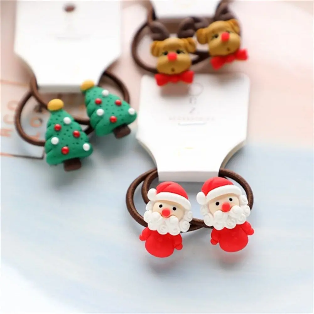 

2PCS Fashion Hair Accessories Christmas Ponytail Holder Hair Ropes Hair Circle Cartoon Rubber Bands