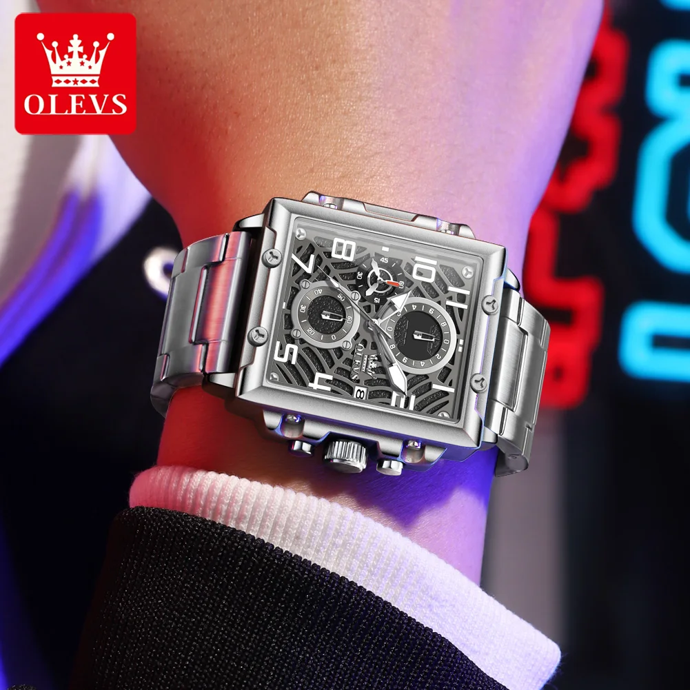 OLEVS 2958 Men's Fashion Quartz Watch Calendar Chronograph Luminous Date Window Dial Wristwatch 30m Waterproof Watch Men