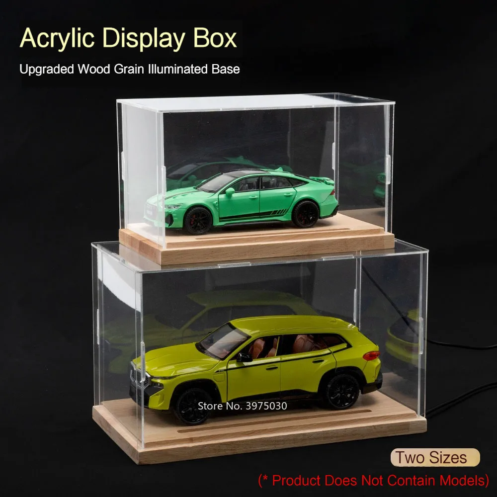 1/32 1/24 1/9 Toys Cars Motorcycle Models Transparent Acrylic Display Box LED Light Car Model Wooden Dustproof Covers for Kids