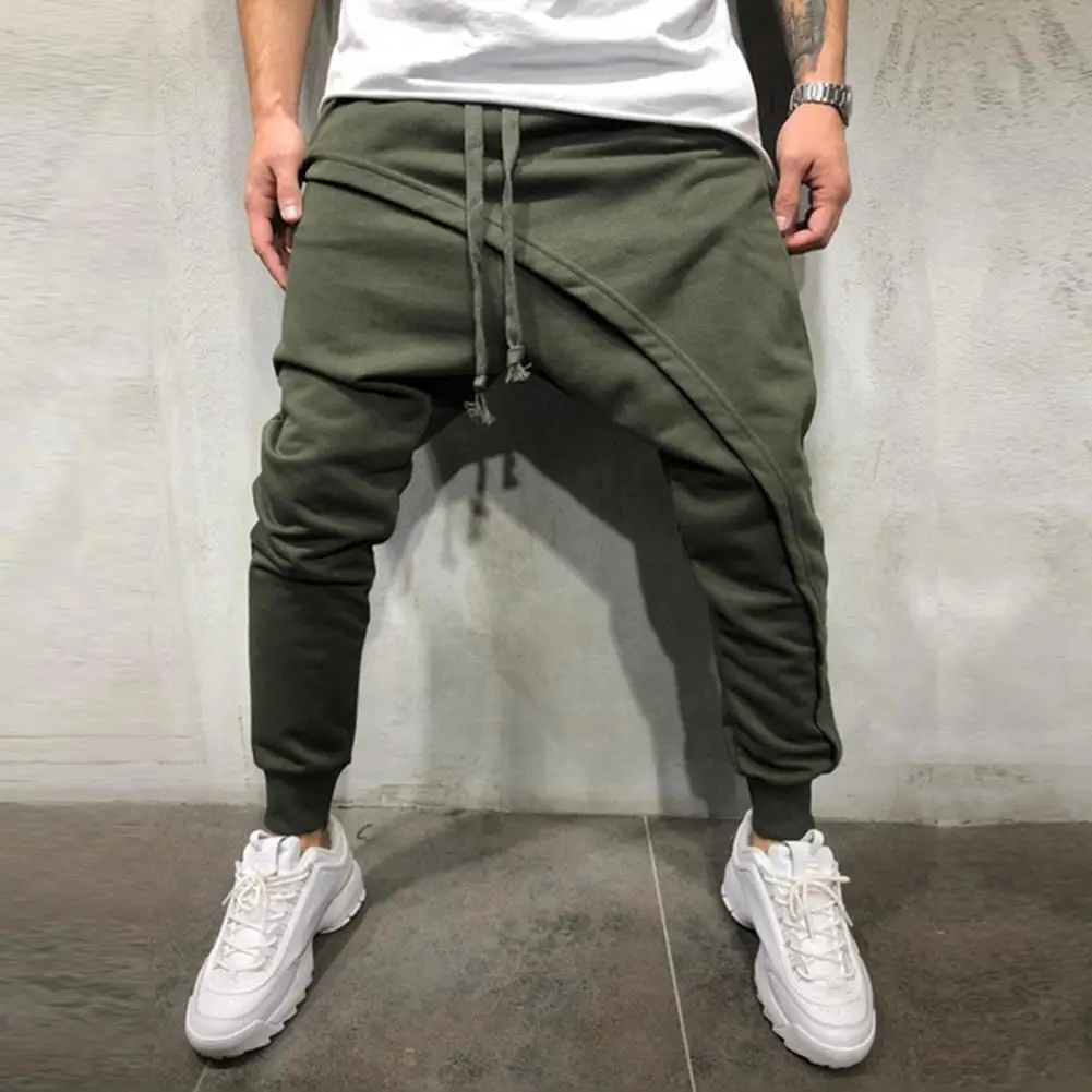 Męskie spodnie haremowe wiązane w kostce Hip Hop dwuwarstwowe luźne spodnie do biegania koreańskie dorywczo spodnie z elastyczną gumką w pasie spodnie dresowe dresy