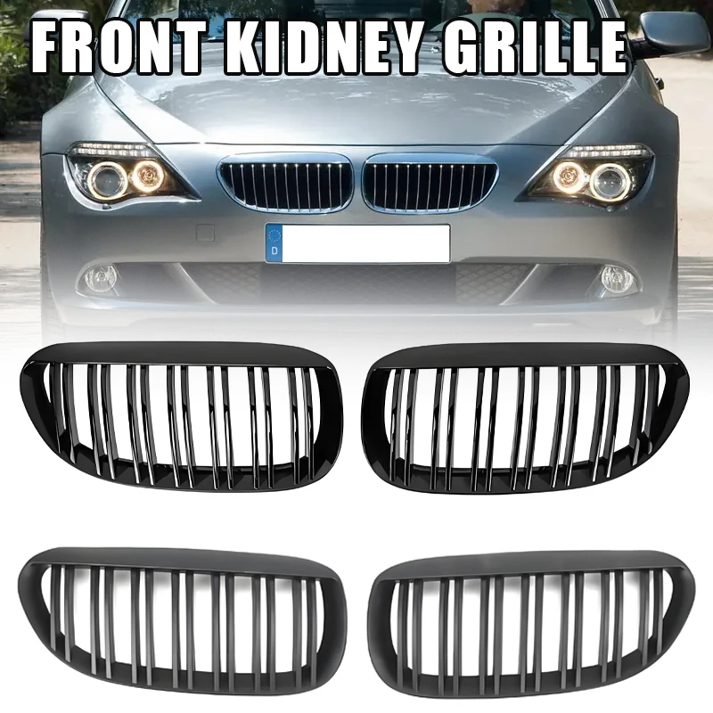 Front Kidney Grille Gloss Black Matte M Double Slat Grill Car Compatible with BMW 6 Series E63 E64 650i 650C 645C M6 2004 -2010