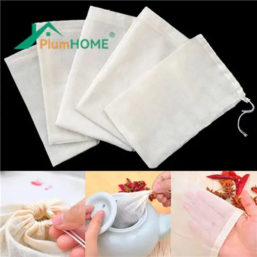 1pc/10Pcs Cotton Tea Bags Muslin Drawstring Straining Bag for Tea Herb Bouquet Spice 8x10cm Coffee Pouches Tools Home Garden