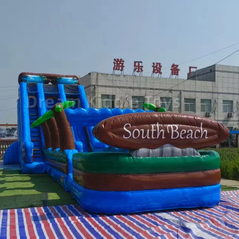 Commercial Tropical Beach Inflatable Water Slide Giant Triple Lane 0.55mm PVC Tarpaulin Water Slide with Pool for Outdoor Fun view 3
