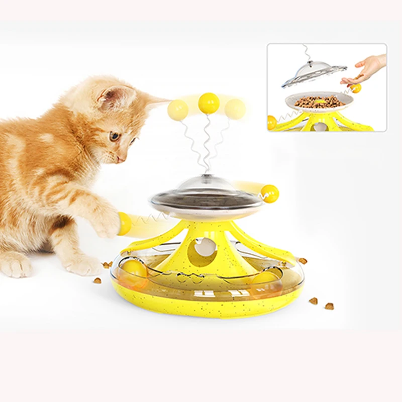 Turntable Cat Toy Puzzle Leakage Food Toy for Cats Interactive Funny Cat Stick Orbit Ball Windmill Kitty Toys Pet Accessories