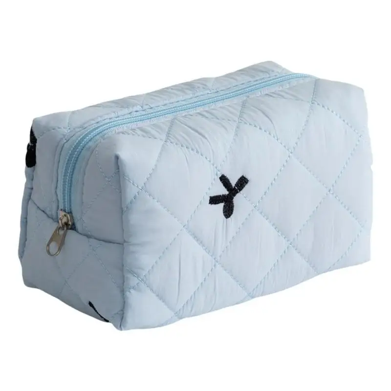 

G6KF Portable Quilted Cosmetic Bag with Bowknot Stylish Makeup Accessories