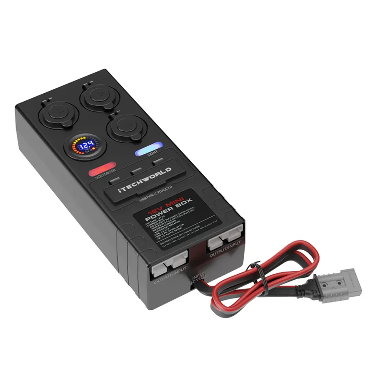 Mini Power Distribution Box 12V DC Battery Socket Max. 50A Current with 2 x Anderson, 6 x USB & 3 x Cig Sockets, Mini Battery