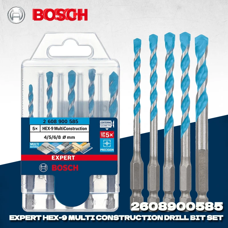 BOSCH 2608900585 5 pezzi EXPERT HEX-9 Set di punte da trapano multi-edilizia per trapani a percussione Accessori per elettroutensili Bosch