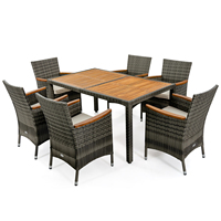 7 TLG. Rattan garden furniture set, seating group with garden table from Acacia Wood & 6 chairs for 6 people, dining set seating set