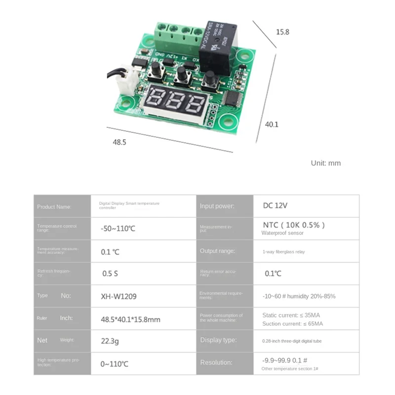 A56XA 10 PCS W1209 DC 12V Red Heat Cool Temp Thermostat Temperature Control Switch Temperature Controller