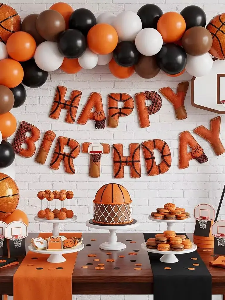 Pre-strug 2D Filz-Basketball-Geburtstagsbanner, lustiges Sportball-Thema, Geburtstagsparty-Dekorationszubehör, geeignet für Kinder und Jugendliche – Detail 3
