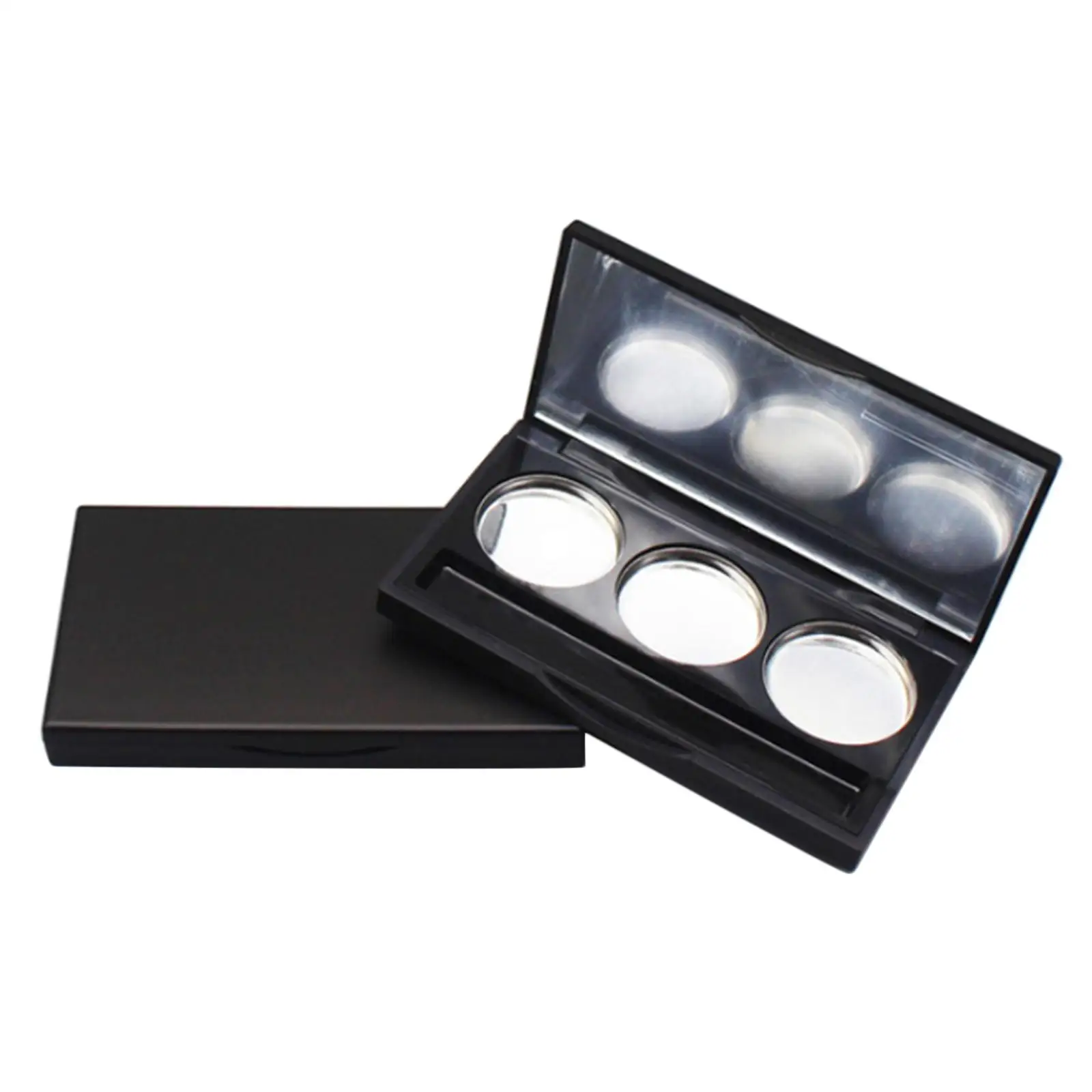 2 Pieces 3 Grids Empty Eyeshadow Box, Round Aluminum Pans Storage with Mirror sub Boxes Eye Shadow Women Girls